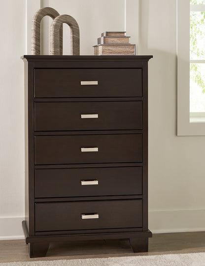 Covetown King Panel Bed with Mirrored Dresser, Chest and Nightstand