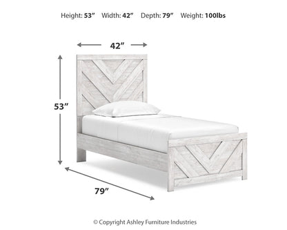 Cayboni Twin Panel Bed with Mirrored Dresser and Chest
