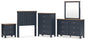 Landocken Twin Panel Headboard with Mirrored Dresser, Chest and Nightstand