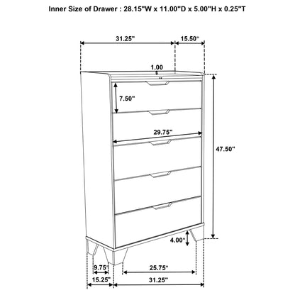Henderson 5-drawer Bedroom Chest of Drawers Medium Oak