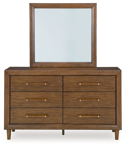 Lyncott California King Upholstered Bed with Mirrored Dresser and Chest