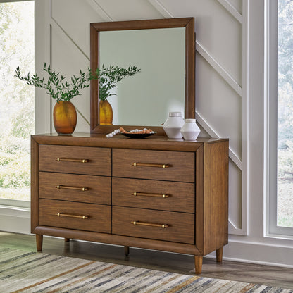 Lyncott California King Upholstered Bed with Mirrored Dresser and Chest