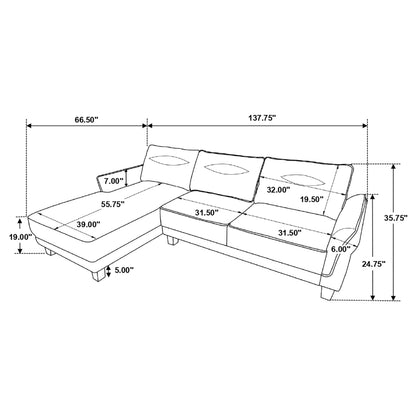 Caspian Upholstered Curved Arm Chaise Sectional Sofa Grey