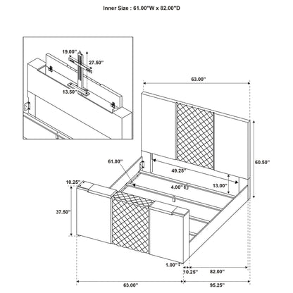 Tara 61-inch Upholstered Queen Panel TV Bed Grey