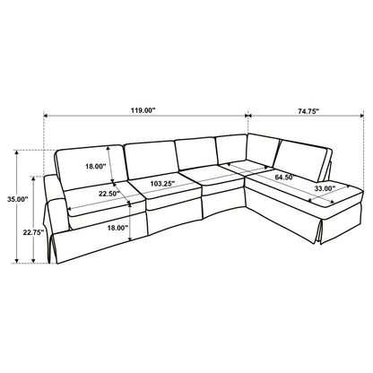 Delmar Velvet Upholstered Sectional Sofa Skirted Base Latte