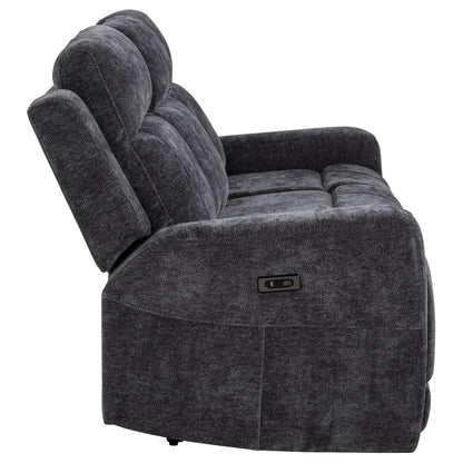 Kennett Chenille Upholstered Power Reclining Sofa Dark Grey