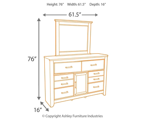 Juararo King/California King Panel Headboard Bed with Mirrored Dresser and Chest