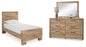 Hyanna Twin Panel Bed with Mirrored Dresser