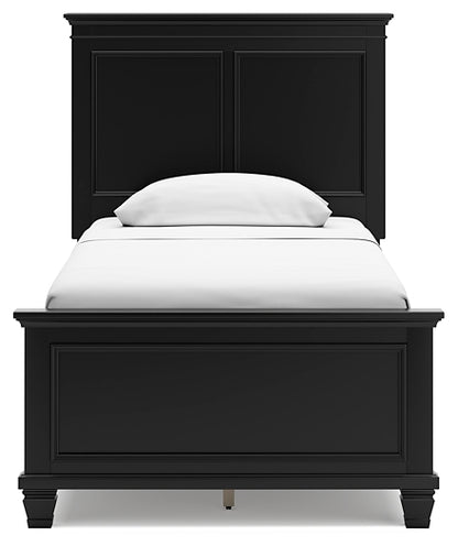 Lanolee Twin Panel Bed with Mirrored Dresser and Chest