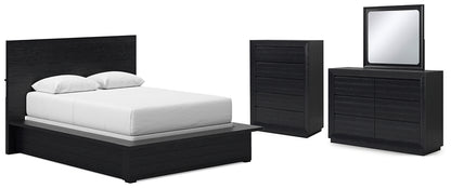 Londer Queen Panel Bed with Mirrored Dresser and Chest