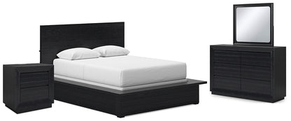 Londer Queen Panel Bed with Mirrored Dresser and Nightstand