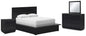Londer Queen Panel Bed with Mirrored Dresser and Nightstand