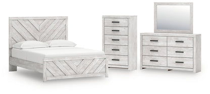 Cayboni Queen Panel Bed with Mirrored Dresser and Chest