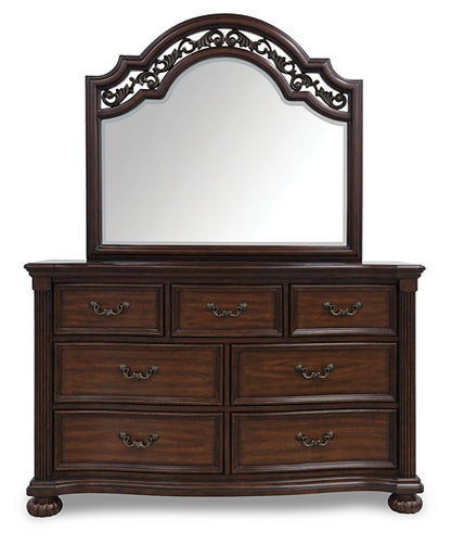 Lavinton King Poster Bed with Mirrored Dresser, Chest and Nightstand