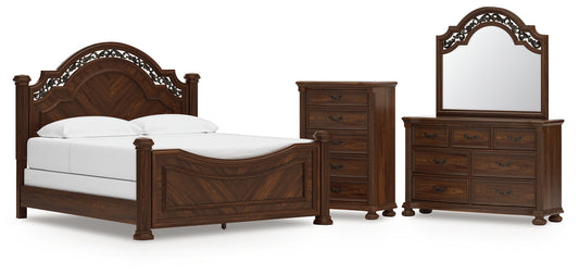 Lavinton King Poster Bed with Mirrored Dresser and Chest