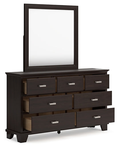 Covetown Queen Panel Bed with Mirrored Dresser and Chest