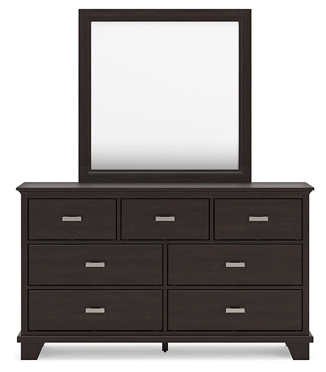 Covetown King Panel Bed with Mirrored Dresser and Chest