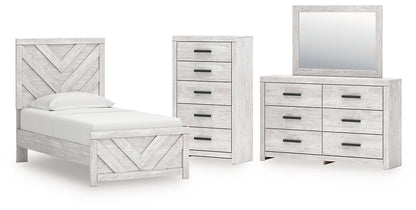 Cayboni Twin Panel Bed with Mirrored Dresser and Chest
