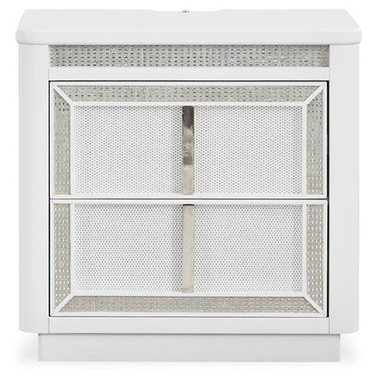 Chalanna Queen Upholstered Storage Bed with Mirrored Dresser, Chest and Nightstand