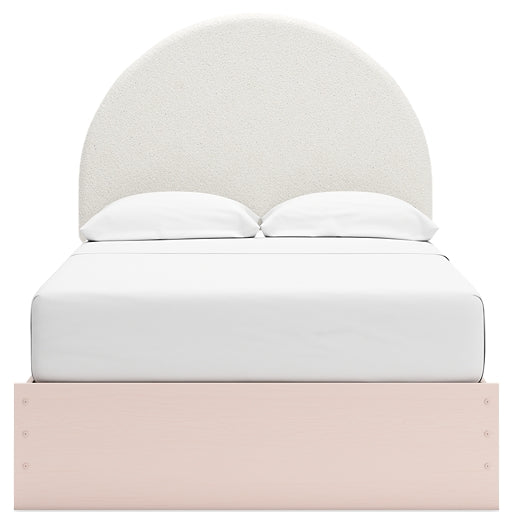 Wistenpine Full Upholstered Panel Bed with Mirrored Dresser and Nightstand