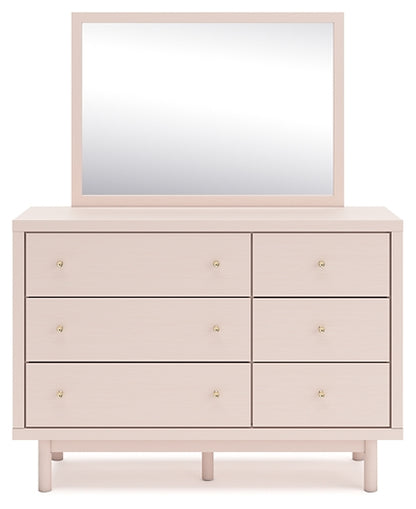 Wistenpine Full Upholstered Panel Bed with Mirrored Dresser