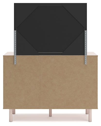 Wistenpine Full Upholstered Panel Bed with Mirrored Dresser