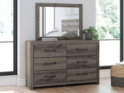 Graystorm King Panel Bed with Mirrored Dresser