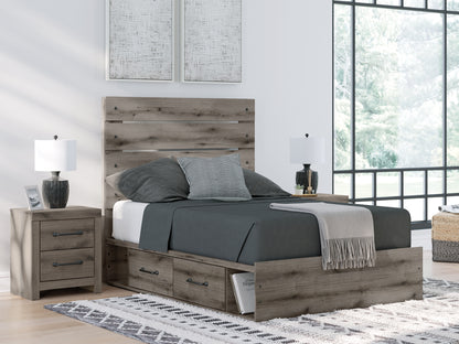 Graystorm Full Panel Bed with Storage with Mirrored Dresser, Chest and Nightstand