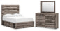 Graystorm Full Panel Bed with Storage with Mirrored Dresser