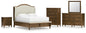 Sturlayne Queen Upholstered Panel Bed with Mirrored Dresser, Chest and Nightstand