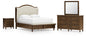 Sturlayne Queen Upholstered Panel Bed with Mirrored Dresser and Nightstand