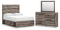 Graystorm Full Panel Bed with Storage with Mirrored Dresser