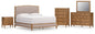 Sharlance California King Upholstered Panel Bed with Mirrored Dresser, Chest and Nightstand