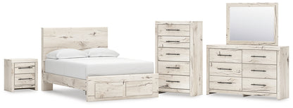Lawroy Full Panel Storage Bed with Mirrored Dresser, Chest and Nightstand