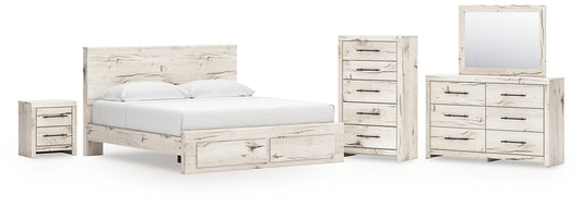 Lawroy King Panel Storage Bed with Mirrored Dresser, Chest and Nightstand