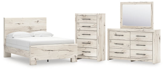 Lawroy Full Panel Bed with Mirrored Dresser and Chest