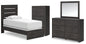 Hollivern Twin Panel Bed with Mirrored Dresser and Chest