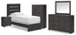 Hollivern Twin Panel Bed with Mirrored Dresser, Chest and Nightstand