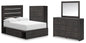 Hollivern Full Panel Bed with Storage with Mirrored Dresser and Chest