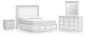 Chalanna California King Upholstered Storage Bed with Mirrored Dresser and Nightstand