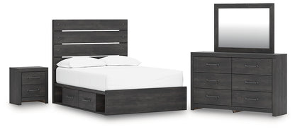 Hollivern Full Panel Bed with Storage with Mirrored Dresser and Nightstand
