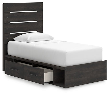 Hollivern Twin Panel Bed with Storage with Mirrored Dresser and Nightstand