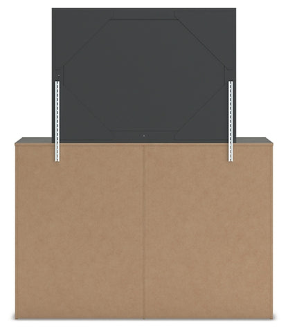 Fraluna Queen Panel Bed with Mirrored Dresser and Nightstand