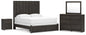 King Panel Storage Bed with Mirrored Dresser and Nightstand