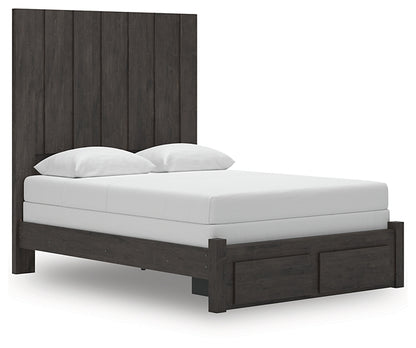 Queen Panel Storage Bed with Mirrored Dresser