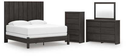 Fraluna King Panel Bed with Mirrored Dresser and Chest