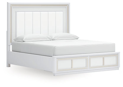 Chalanna King Upholstered Storage Bed with Mirrored Dresser and Nightstand