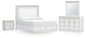 Chalanna King Upholstered Storage Bed with Mirrored Dresser and Nightstand
