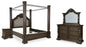 Maylee King Canopy Bed with Mirrored Dresser and Nightstand