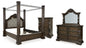 Maylee King Canopy Bed with Mirrored Dresser and Chest